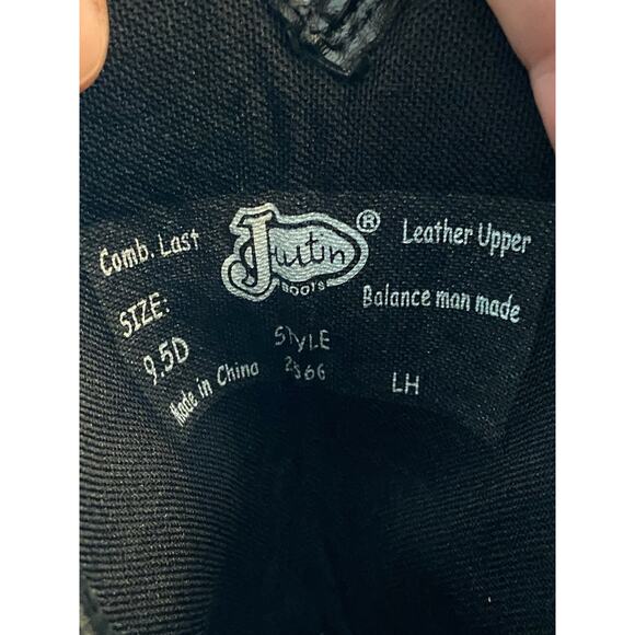 Justin Boots Western Buck Pull-On Cowboy Boots Round Toe Black Leather Mens 9.5 - Picture 10 of 13